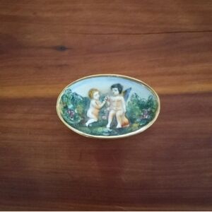 Vintage R. Capodimonte Hand Painted Cherub Trinket Dish Signed Italy # 2210